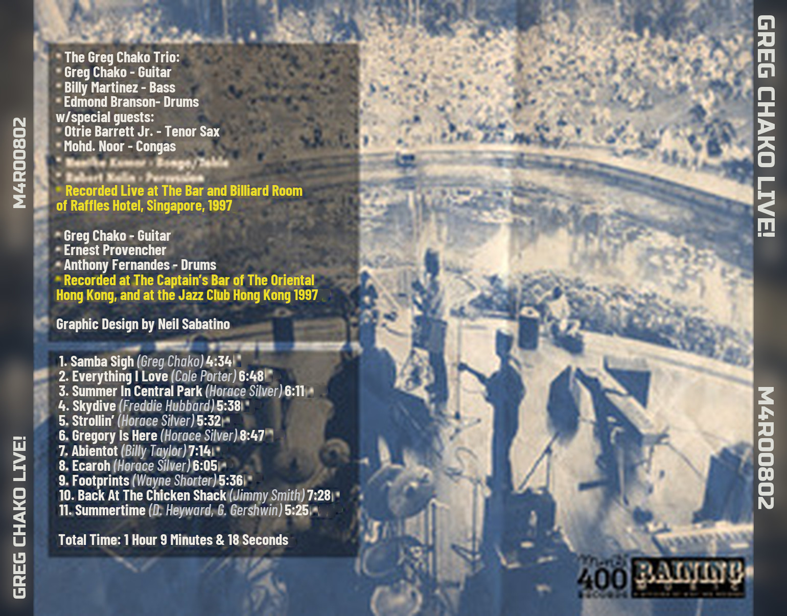 Greg Chako Live! back cover with personnel and track list