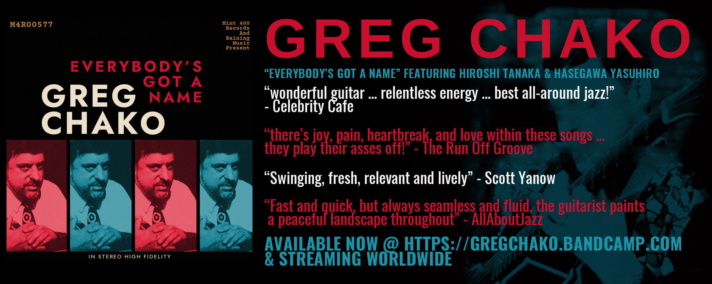 Everybody’s Got a Name by Greg Chako: banner with review quotes