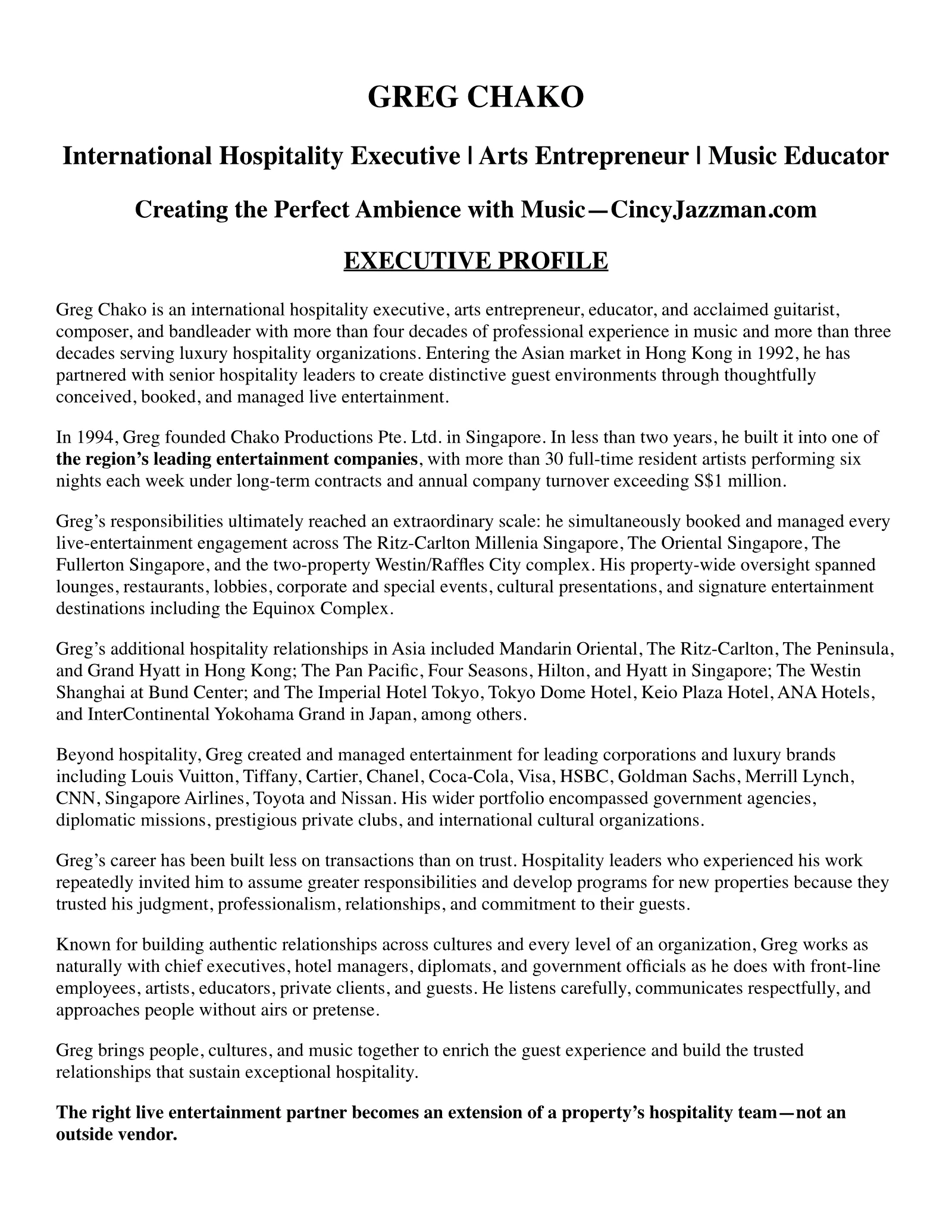 Greg Chako Executive Portfolio, page 3 of 16