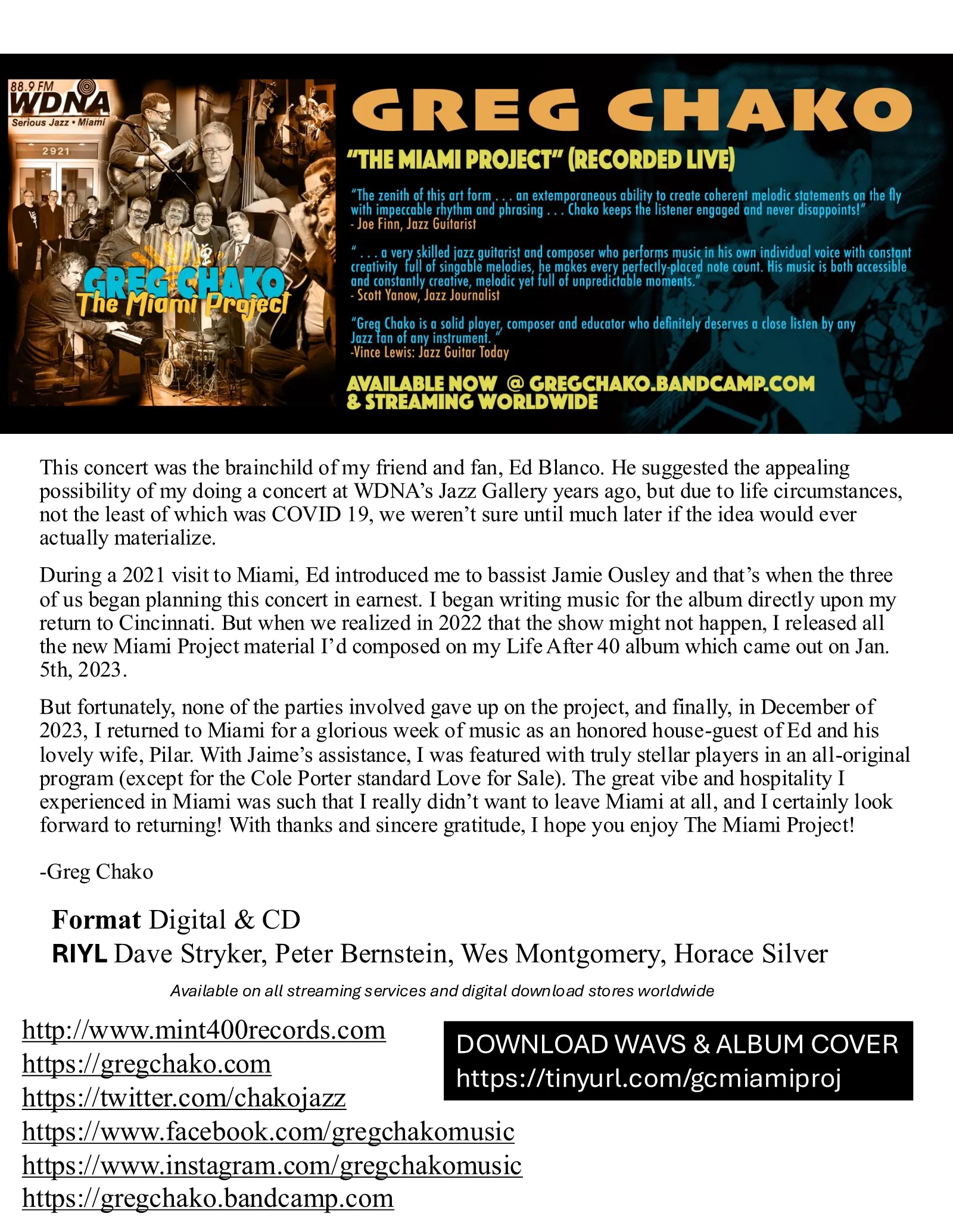 The Miami Project one-sheet, page 1