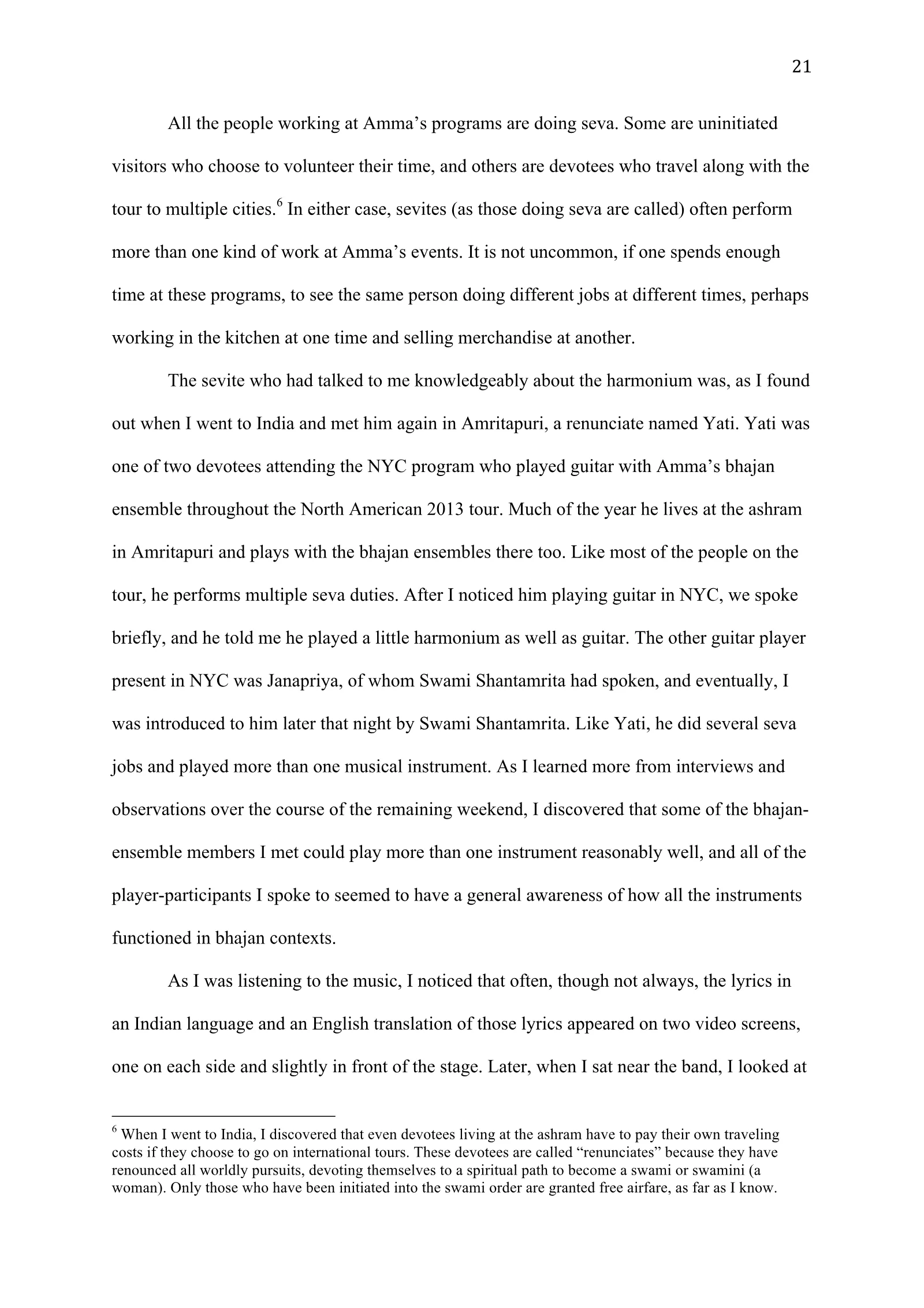 A Study of Bhajan Ensembles at Spiritual Programs of Mata Amritanandamayi Devi (academic paper), page 21 of 77