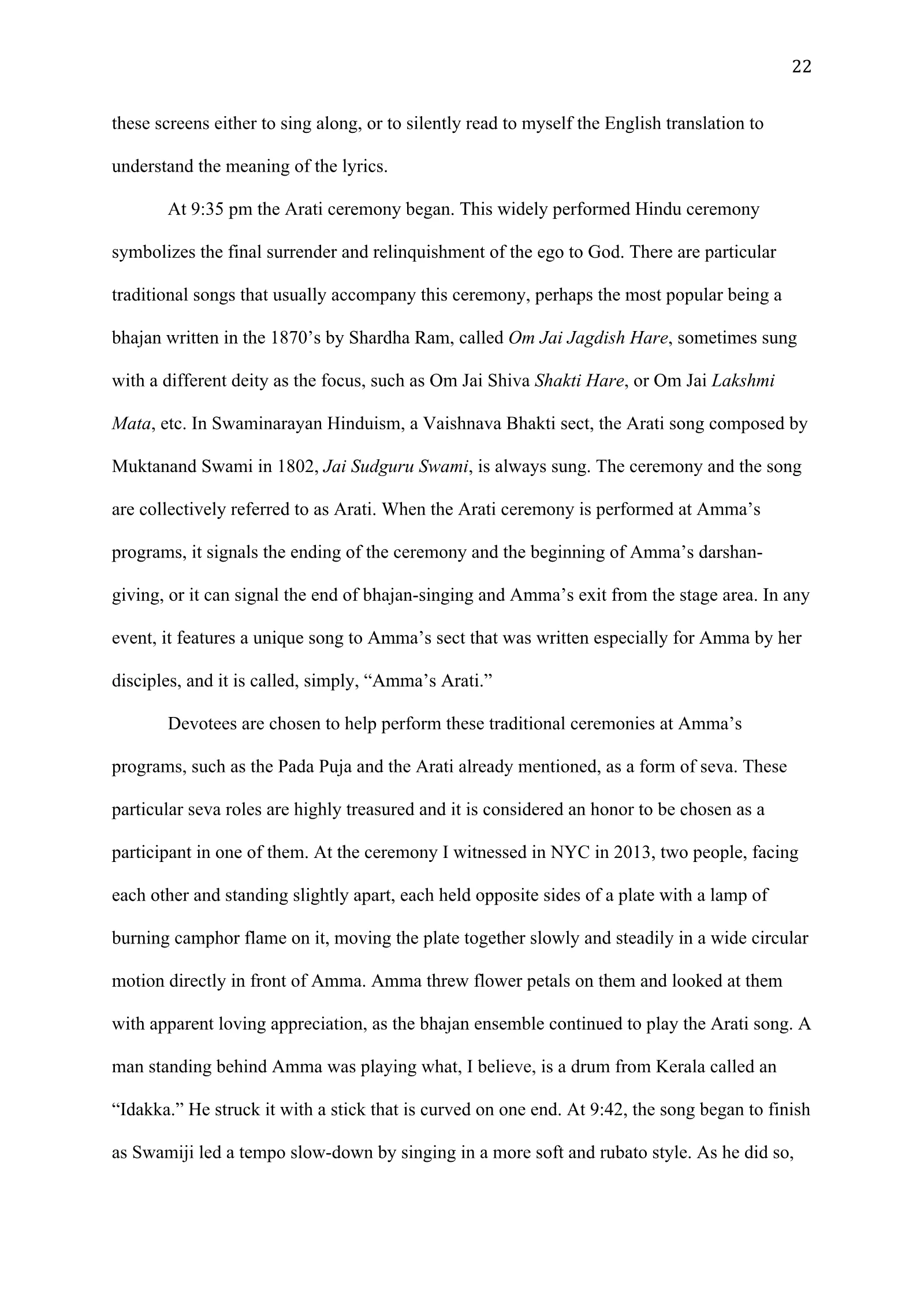 A Study of Bhajan Ensembles at Spiritual Programs of Mata Amritanandamayi Devi (academic paper), page 22 of 77