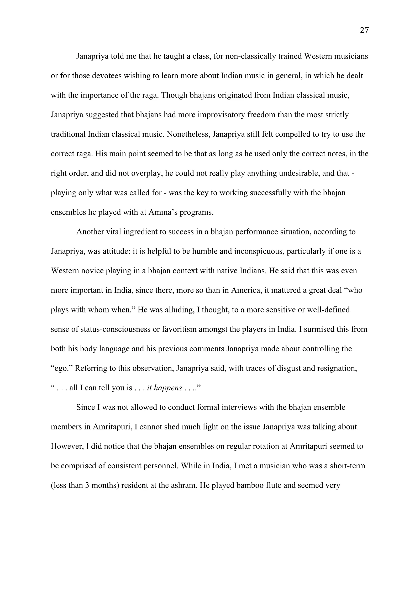A Study of Bhajan Ensembles at Spiritual Programs of Mata Amritanandamayi Devi (academic paper), page 27 of 77