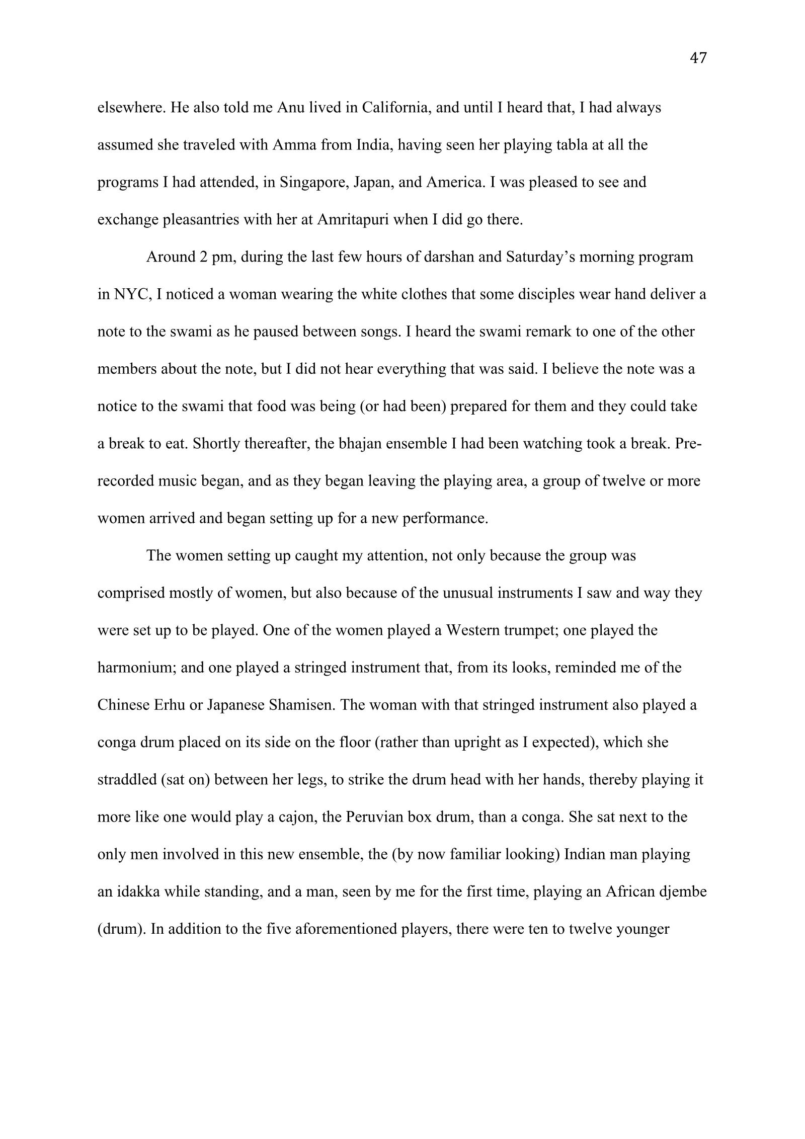 A Study of Bhajan Ensembles at Spiritual Programs of Mata Amritanandamayi Devi (academic paper), page 47 of 77