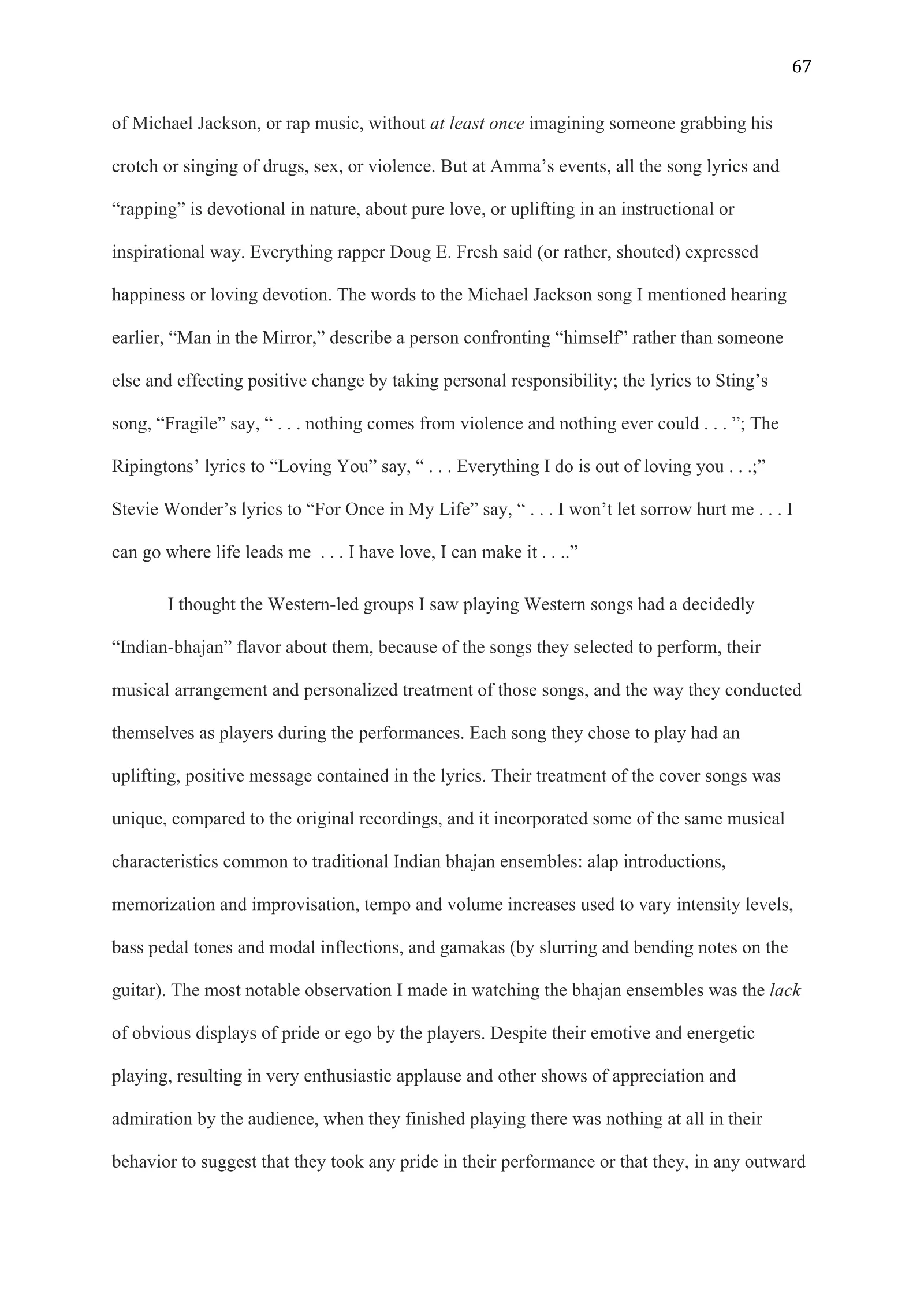 A Study of Bhajan Ensembles at Spiritual Programs of Mata Amritanandamayi Devi (academic paper), page 67 of 77