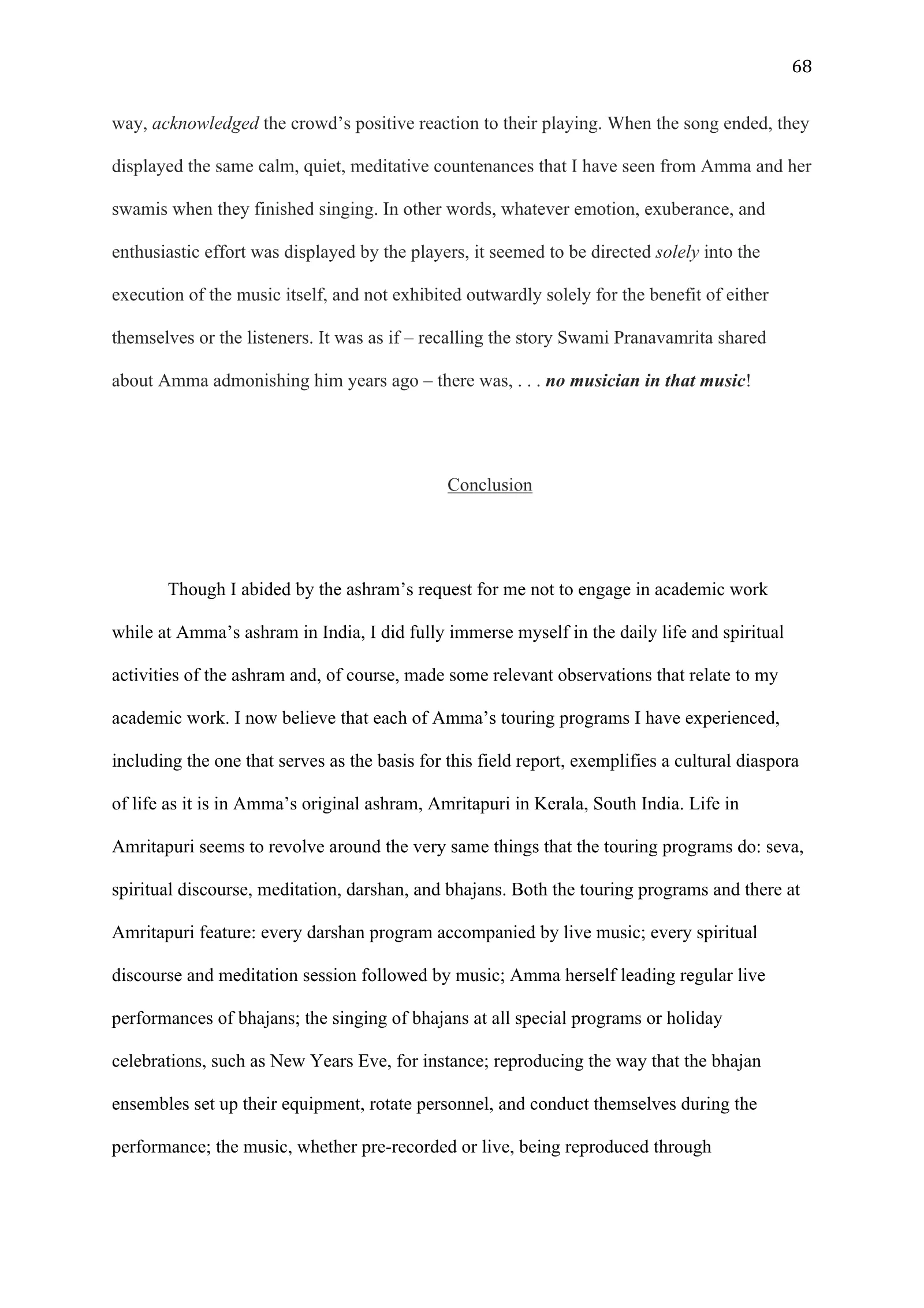 A Study of Bhajan Ensembles at Spiritual Programs of Mata Amritanandamayi Devi (academic paper), page 68 of 77