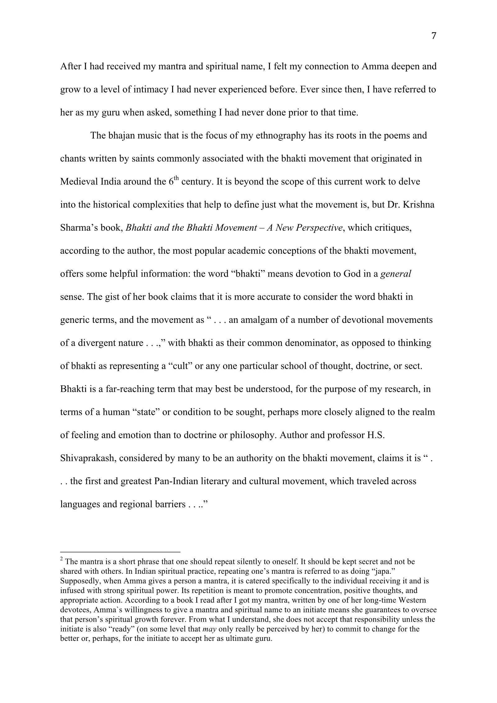 A Study of Bhajan Ensembles at Spiritual Programs of Mata Amritanandamayi Devi (academic paper), page 7 of 77