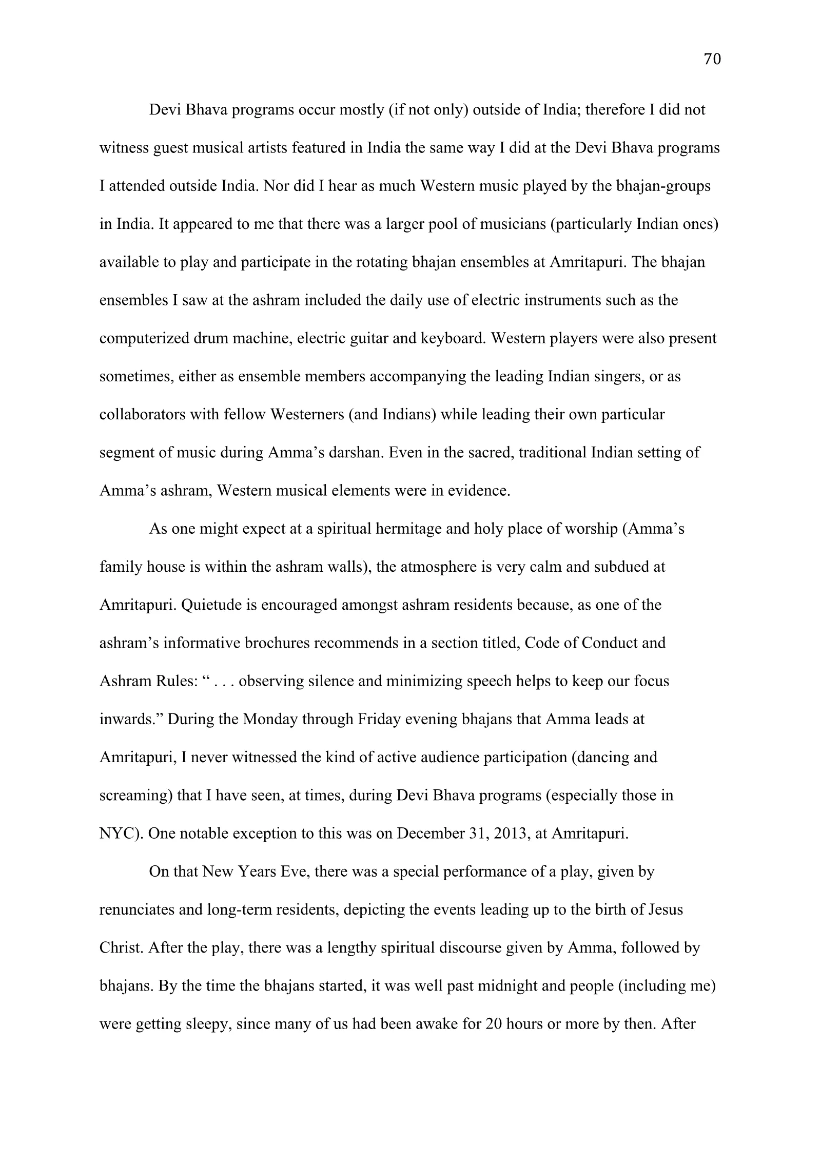 A Study of Bhajan Ensembles at Spiritual Programs of Mata Amritanandamayi Devi (academic paper), page 70 of 77