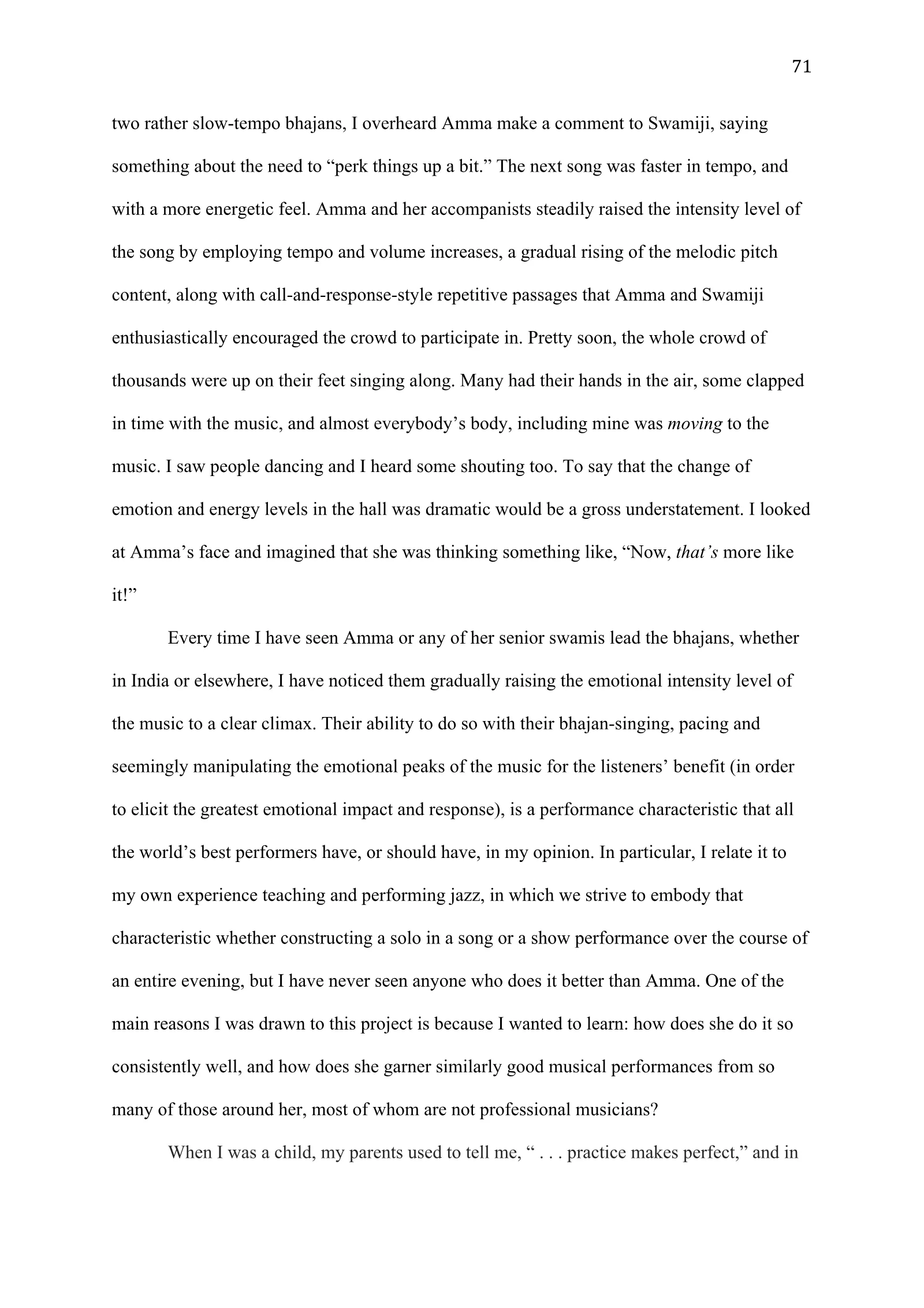 A Study of Bhajan Ensembles at Spiritual Programs of Mata Amritanandamayi Devi (academic paper), page 71 of 77
