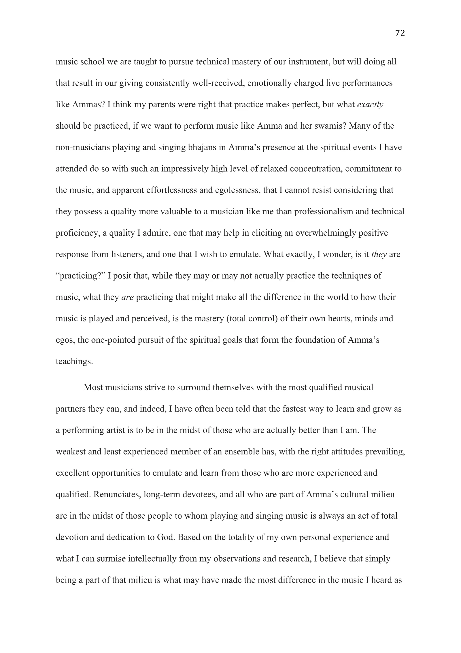A Study of Bhajan Ensembles at Spiritual Programs of Mata Amritanandamayi Devi (academic paper), page 72 of 77