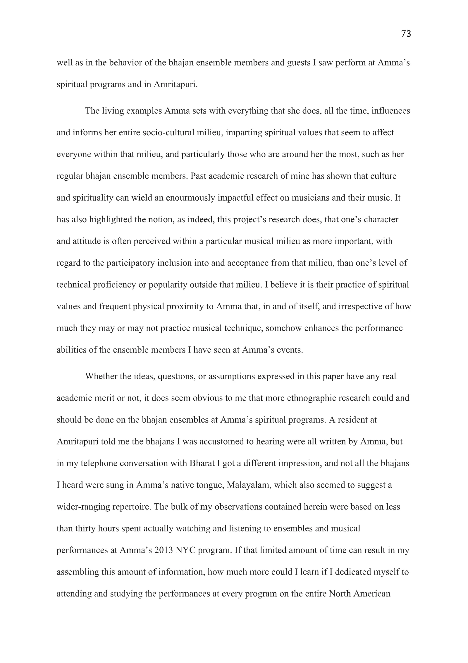 A Study of Bhajan Ensembles at Spiritual Programs of Mata Amritanandamayi Devi (academic paper), page 73 of 77
