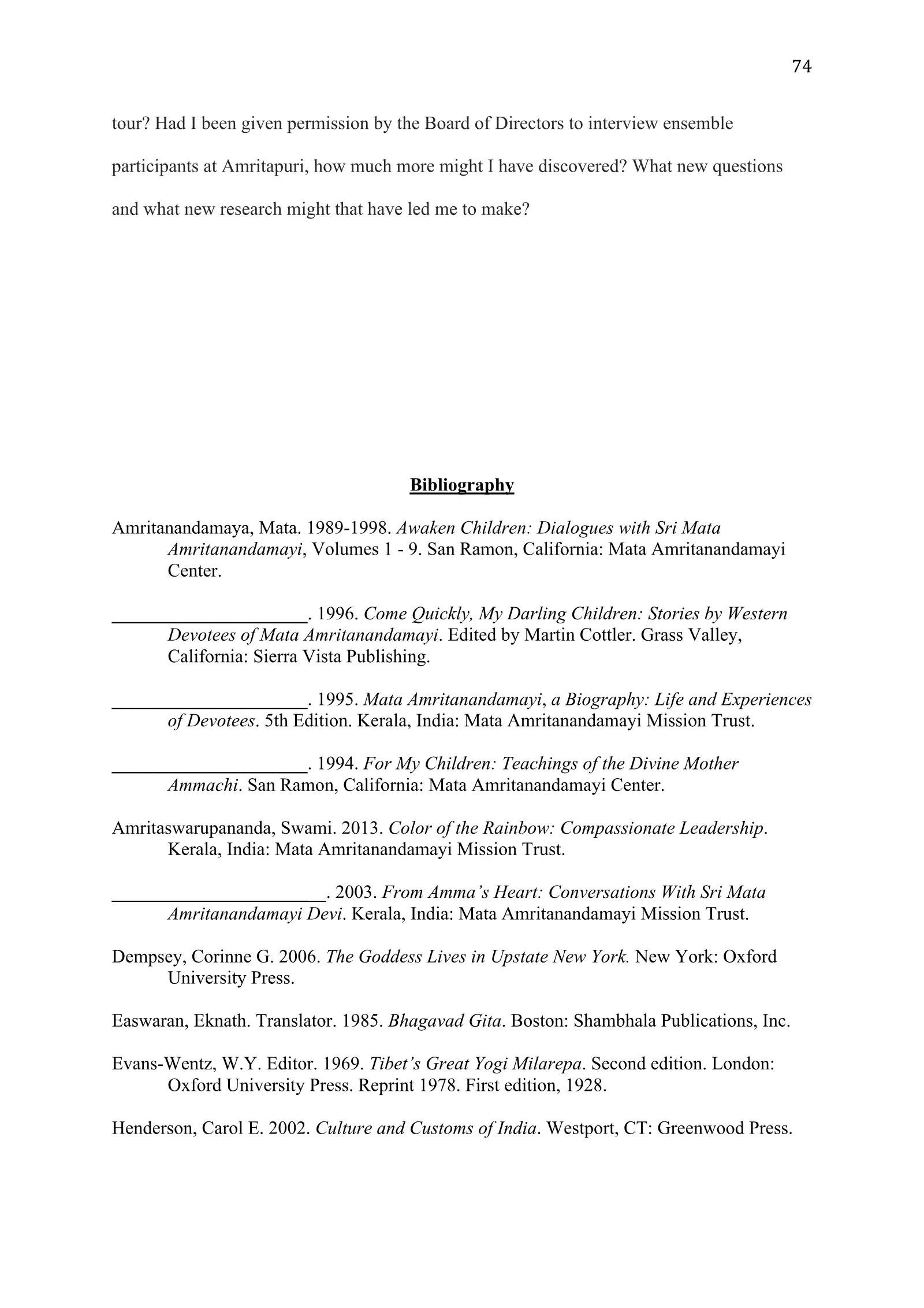 A Study of Bhajan Ensembles at Spiritual Programs of Mata Amritanandamayi Devi (academic paper), page 74 of 77