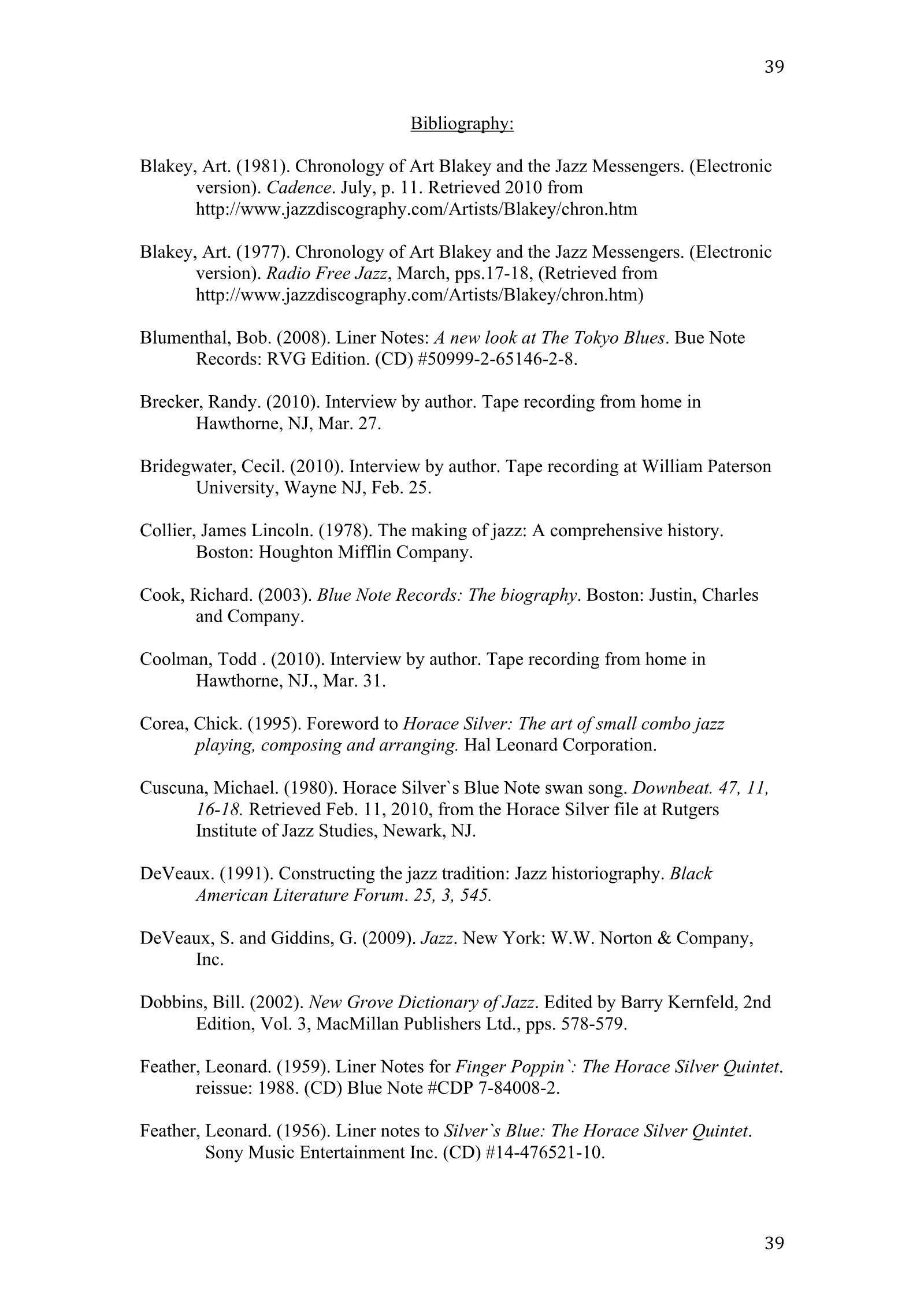 Horace Silver: A New Definition of Greatness (academic paper), page 39 of 41