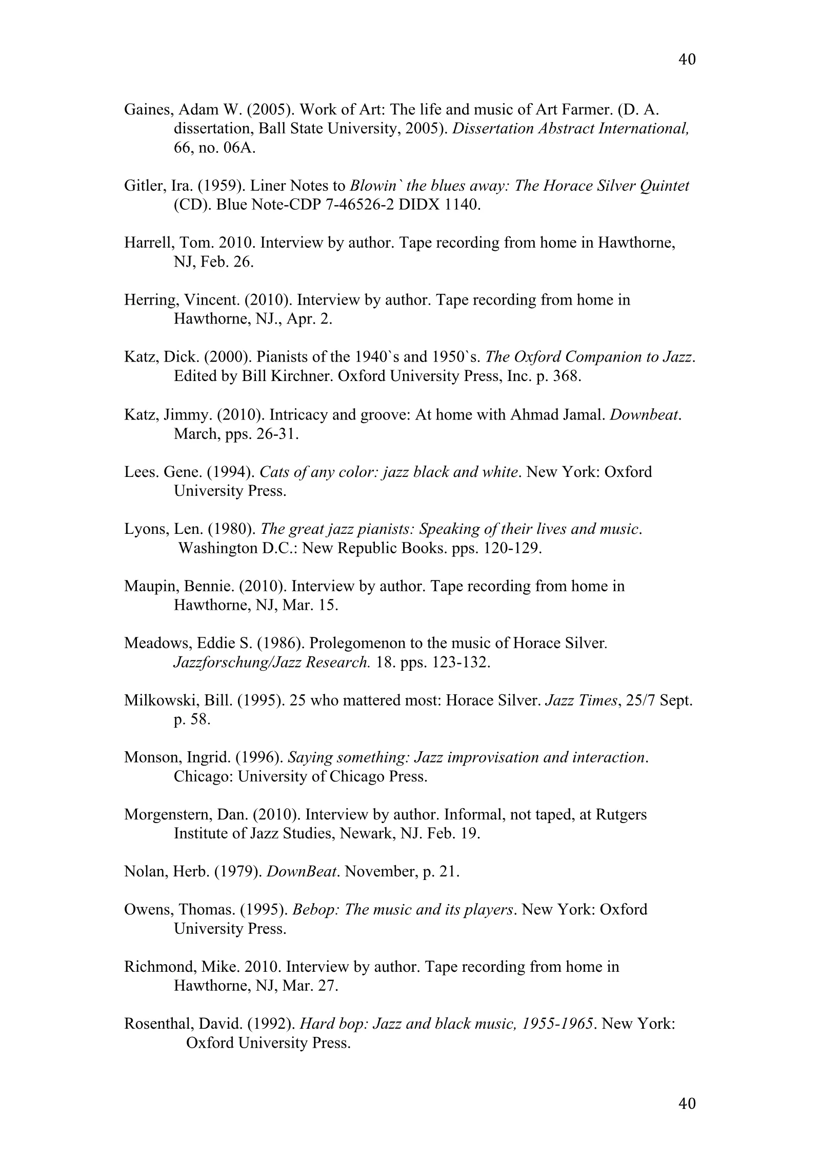 Horace Silver: A New Definition of Greatness (academic paper), page 40 of 41