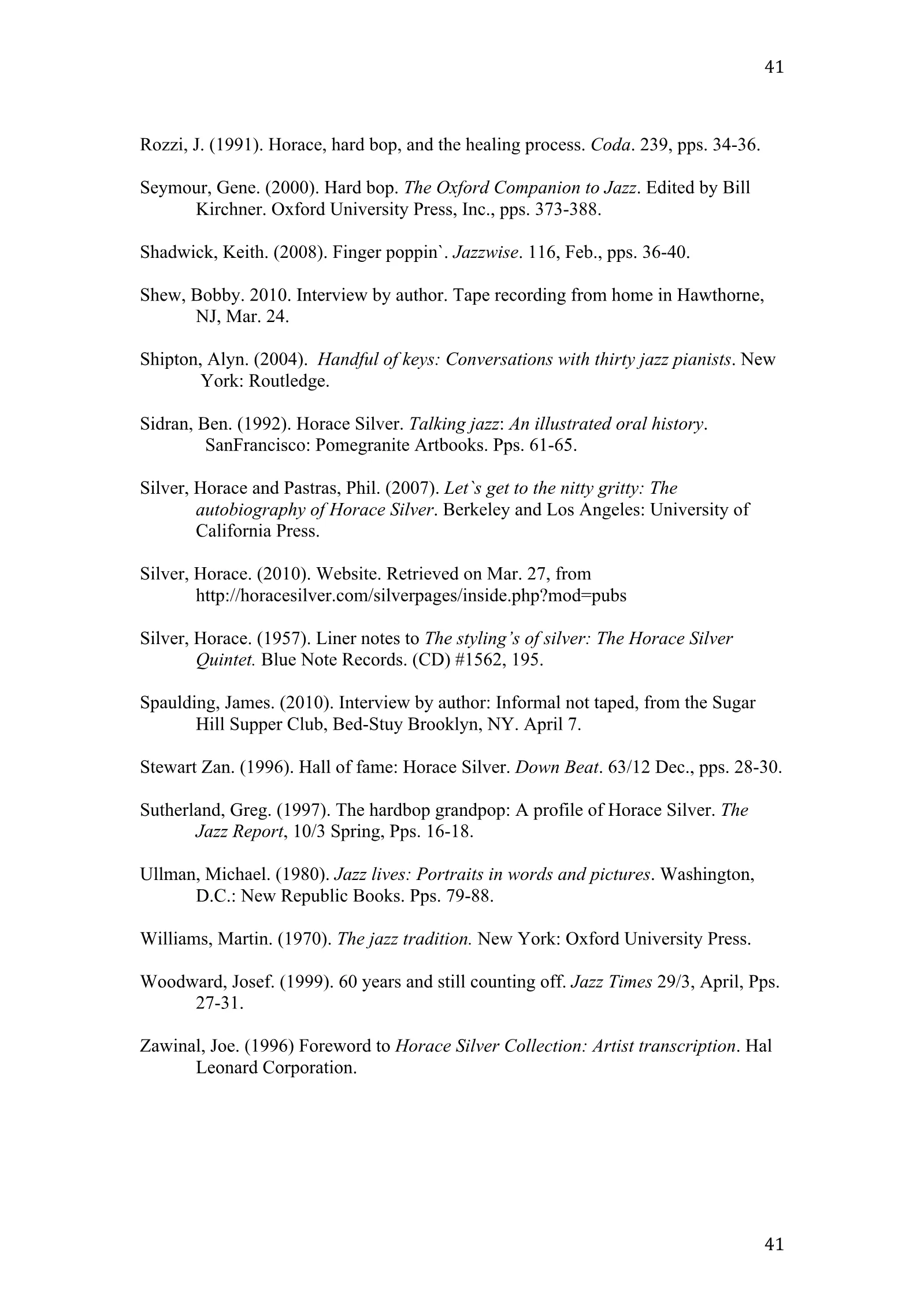 Horace Silver: A New Definition of Greatness (academic paper), page 41 of 41