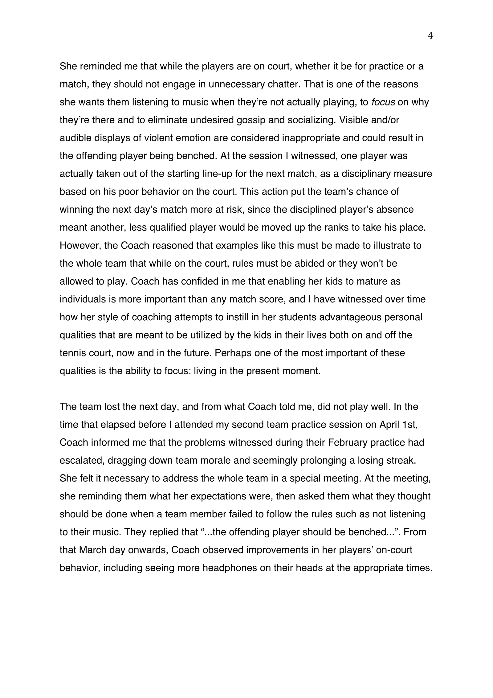 The Role of Music as Ritual on the St. John Fisher Tennis Team (academic paper), page 4 of 9