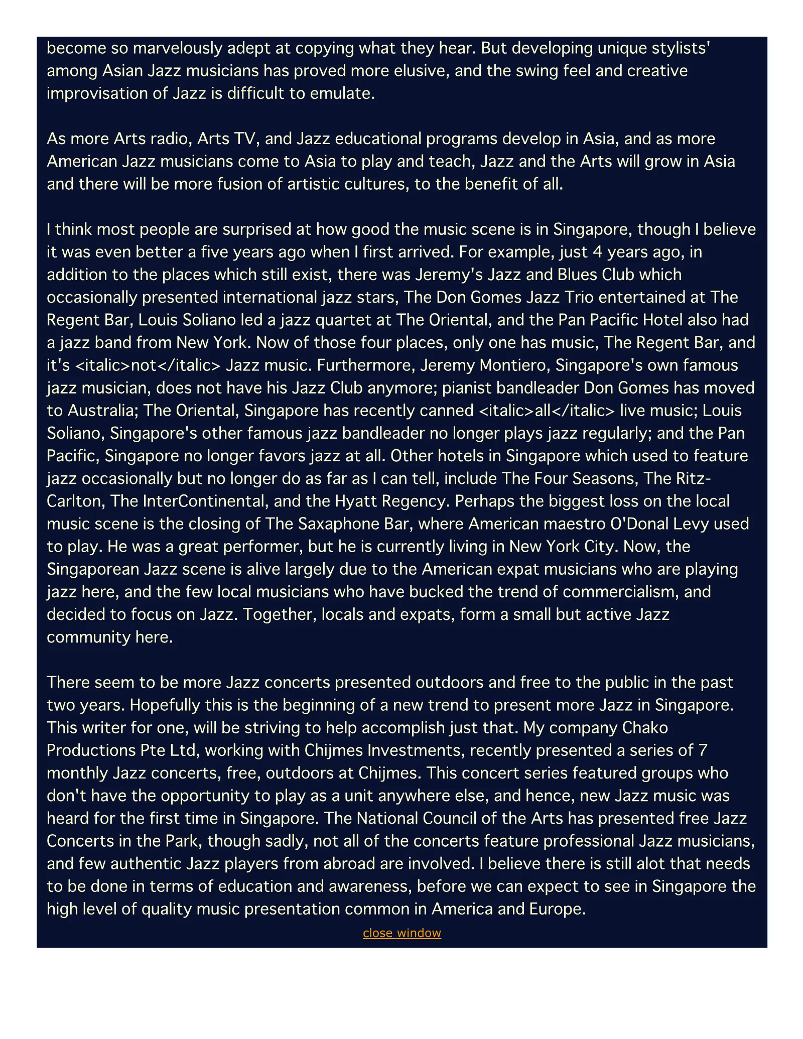 Singapore Jazz (Singapore press clipping), page 2 of 2