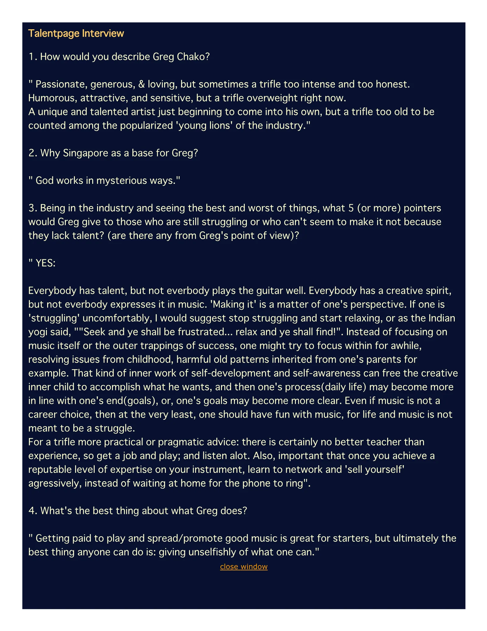 Talentpage Interview (Singapore press clipping), page 1