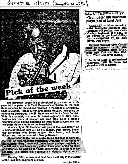 Pick of the Week · Trumpeter Bill Hardman plays jazz at Lord Jeff